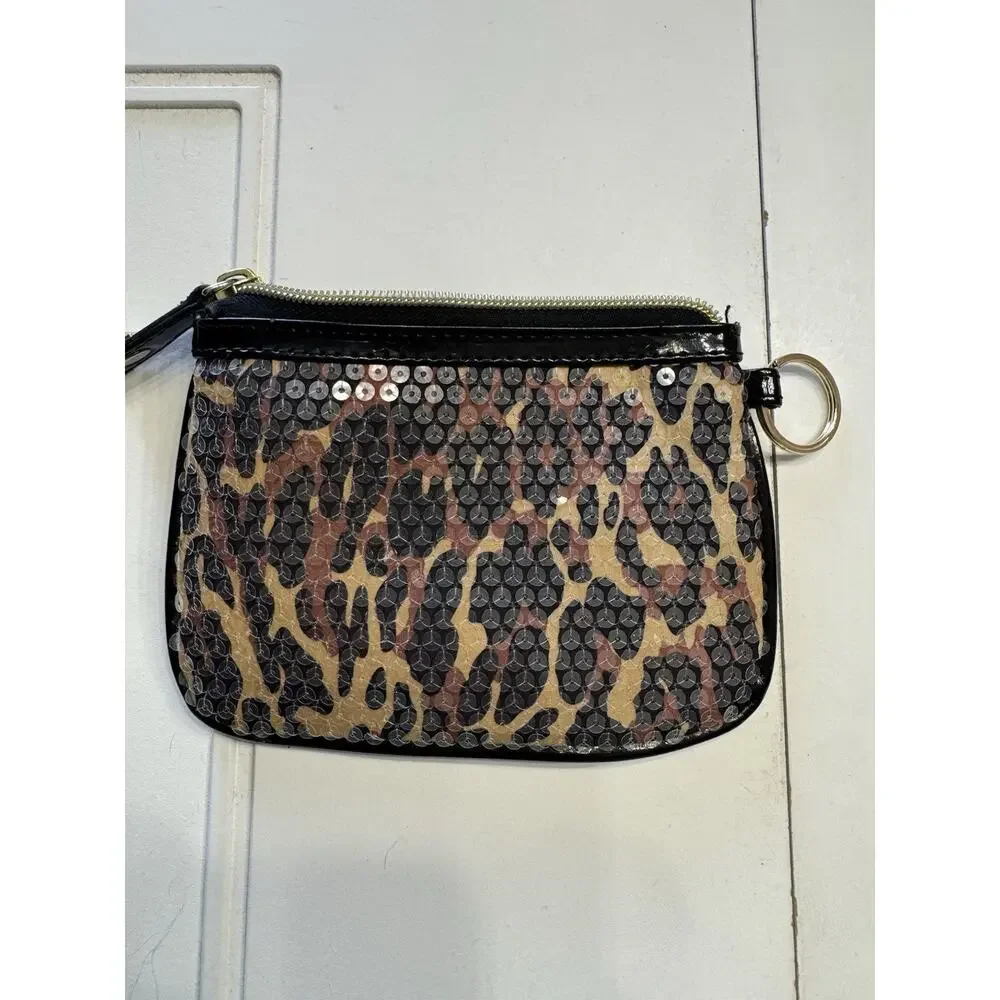 Betsey Johnson Animal Cheetah Leopard Print Sequins Wristlet Pouch Coin Purse